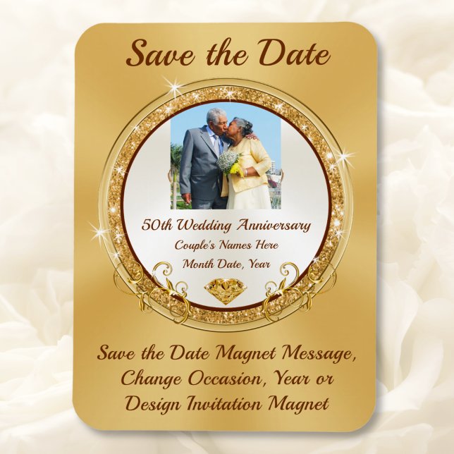 Personligt foto, 50-årsjubileum Spara datum Magnet (Golden wedding anniversary ideas. 50th anniversary save the date magnets. Save the Date with Picture)