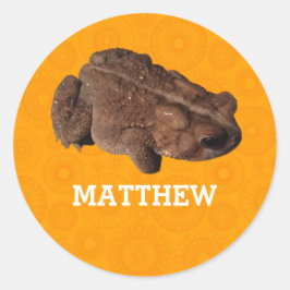 Personligt foto av amerikansk padda i orange runt klistermärke