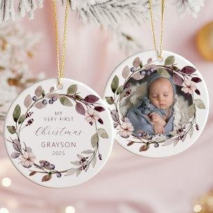 Personligt Foto Baby 1:a julen Lila Julgransprydnad Keramik