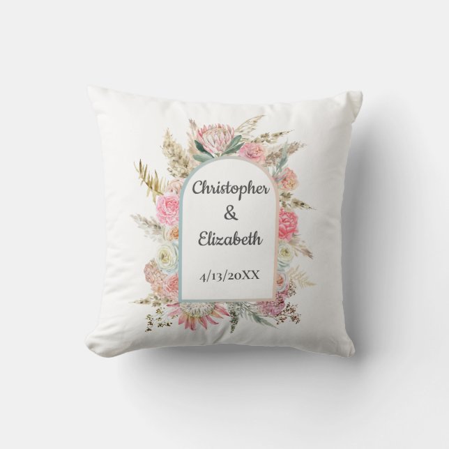 Personligt foto Boho bröllopsgåva med blommor  Kudde (Framsida)