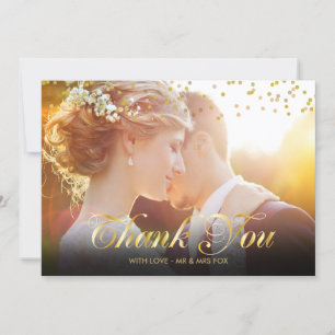 Personligt Foto Guld Konfetti Script Tack Kort