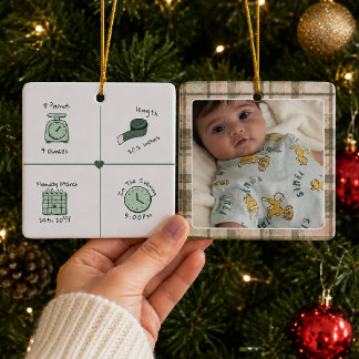 Personligt foto med randigt mönster för babyfödels julgransprydnad keramik