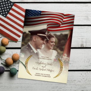 Personligt foto USA FLAGGA Laurel Löv Bröllop Inbjudningar