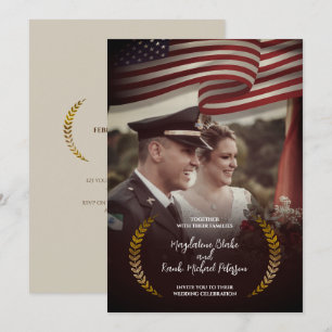 Personligt foto USA FLAGGA Laurel Löv Bröllop Inbjudningar