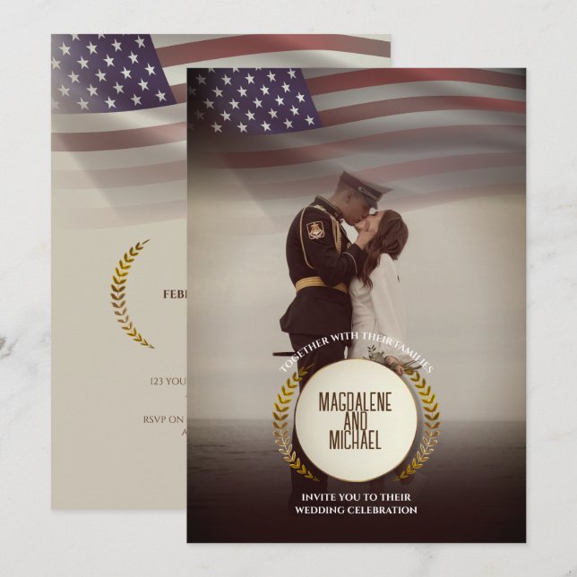 Personligt foto | USA FLAGGA | Laurel Löv Bröllop Inbjudningar (Fram/baksida)