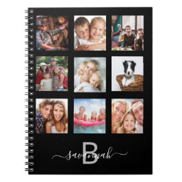 Personligt fotokollage monogram svart modern dagbo anteckningsbok