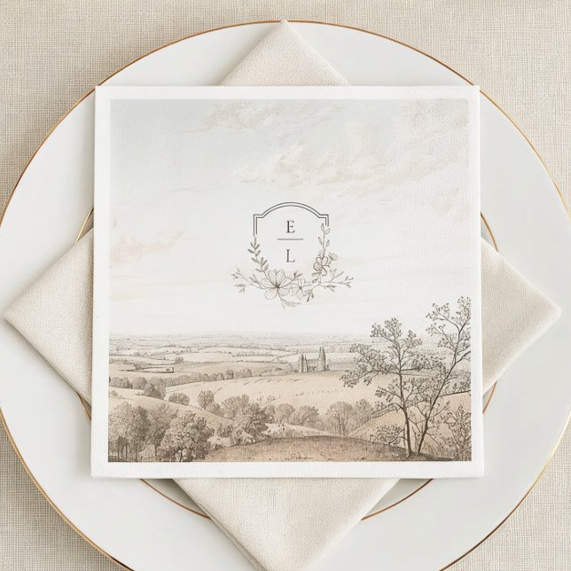 Personligt franskt land bryllup med monogram pappersservett (Skapare uppladdad)