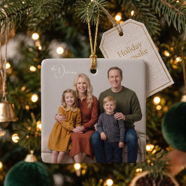Personligt fyrkantigt familjefoto julgransprydnad keramik