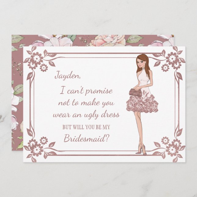 Personligt Glam Girl Brudtärna Förslag Inbjudningar (Fram/baksida)