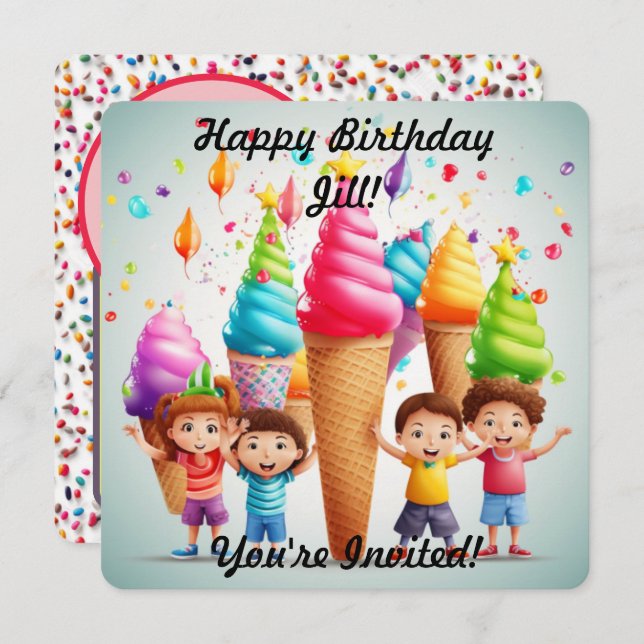 Personligt glasskoninvitning inbjudningar (Fram/baksida)