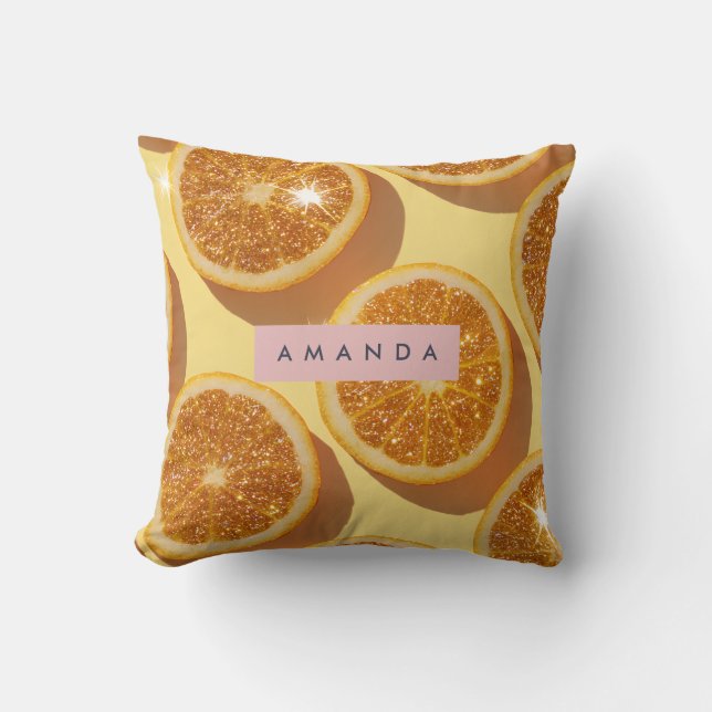 Personligt gnistrande citrus glitter apelsin kudde (Framsida)
