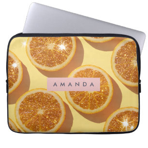 Personligt gnistrande citrus glitter apelsin laptop fodral