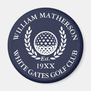 Personligt golfklubbnamn marinblå magnet