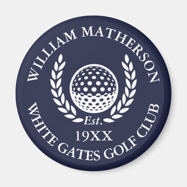 Personligt golfklubbnamn marinblå magnet (Framsidan)