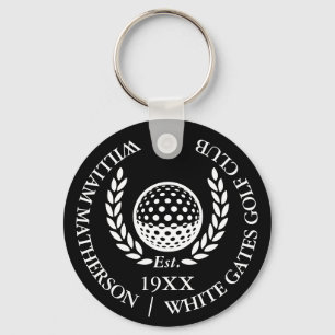 Personligt golfklubbnamn svart och vitt nyckelring