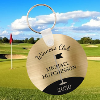 Personligt golfklubbsnamn guld nyckelring