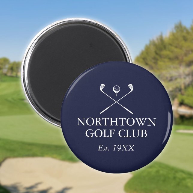 Personligt golfklubbsnamn marinblå magnet (Personalized Golf Club Name Navy Blue Magnet)
