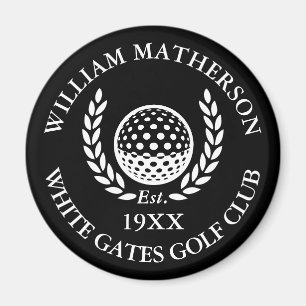 Personligt golfklubbsnamn svart och vitt magnet