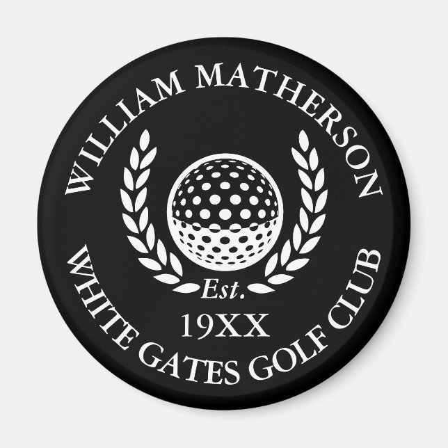 Personligt golfklubbsnamn svart och vitt magnet (Framsidan)