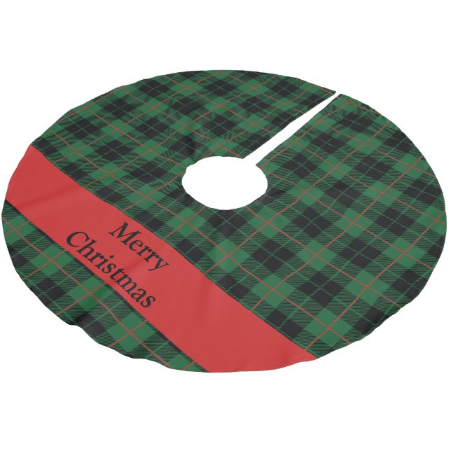 Personligt grönt rött svart rutigt tartan  julgransmatta borstad polyester (Vinklad)