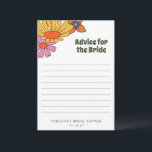 Personligt Groovy Blommigt Råd Till Bruden<br><div class="desc">Ge den blivande bruden lite groovy vägledning med vårt Personliga 70-tals Boho Blommiga Råd för Brudkort! Detta retroinspirerade kort har livfulla blommiga mönster som fångar den frisinnade essensen av 70-talet. Perfekt för en boho brudshower, låter det gästerna dela med sig av sin visdom, tips och hjärtliga önskningar till bruden när...</div>