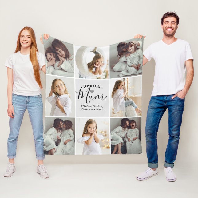 Personligt Handskrivet Kärlek Du Mamma 8-Foto Fleecefilt (På plats)