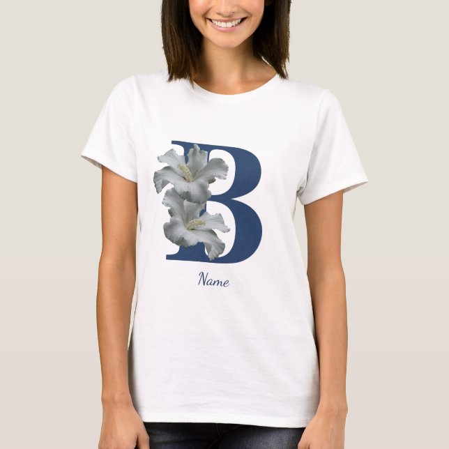 Personligt Hibiskusblomma Monogram Initial B T Shirt (Framsida)