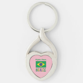 Personligt hjärta med Brasiliens flagga Twisted Heart Silverfärgad Nyckelring