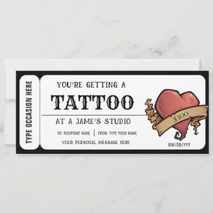 Personligt hjärta tatuering presentkort certifikat inbjudningar
