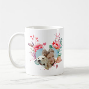 Personligt hjärtformat blomfotograf för djurälskar kaffemugg