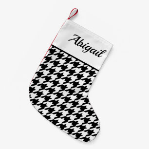 Personligt Houndstooth-mönster Vitt Svart Liten Julstrumpa