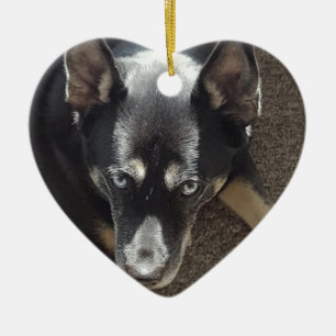 Personligt Hund Photo Heart med Hund Namn Julgransprydnad Keramik