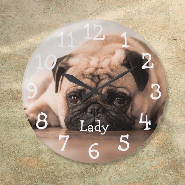 Personligt husdjursfotonamn stor klocka (Personalized Pet Photo Name Large Clock)
