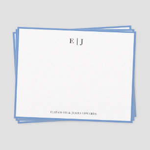 Personligt initialmonogram för par med blå ram anteckningskort