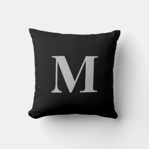 Personligt initialmonogram i svart grått kudde