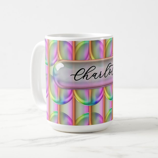 Personligt iriserande glas Anpassat namn Modernt Kaffemugg (Framsida vänster)