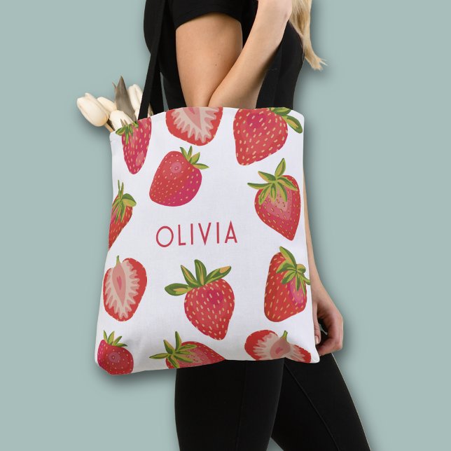 Personligt Jordgubbnamn Tygkasse (Peraonslized strawberry print all over print tote bag)