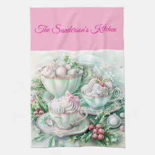 personligt jul, pastell jul, rosa och kökshandduk