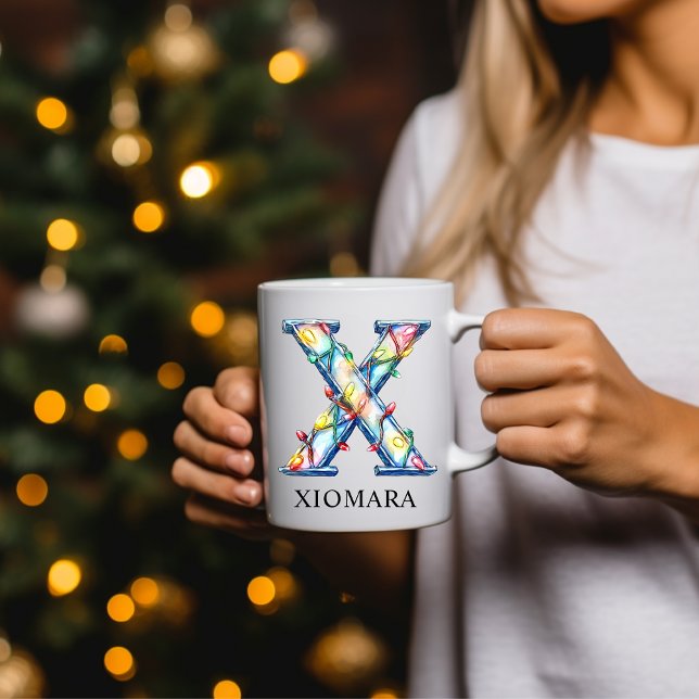 Personligt Julbelysning Monogram Initial X Kaffemugg (Personalized Christmas Lights Monogram Initial X Coffee Mug)