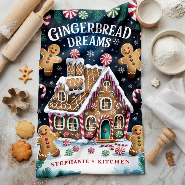 Personligt julgodis Gingerbread Dreams Kökshandduk (Skapare uppladdad)