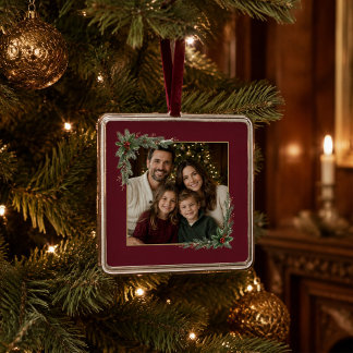 Personligt julgransprydnad med familjefoto metall