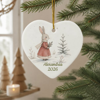 Personligt julhjärta/Kaninflicka Julgransprydnad Keramik