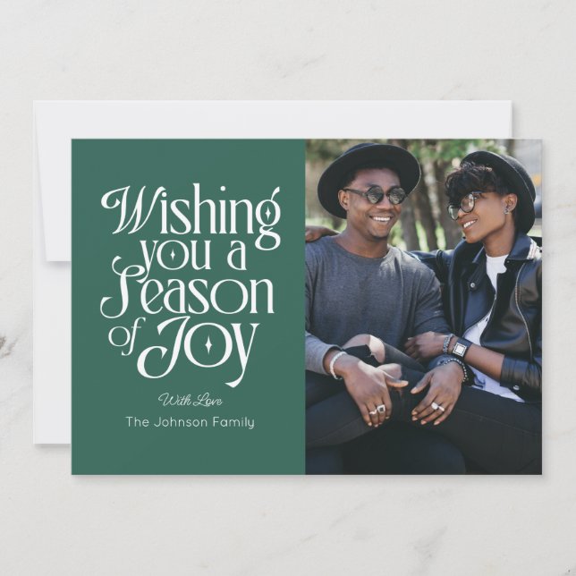 Personligt julkort med glädje-tema för foton inbjudningar (Framsida)