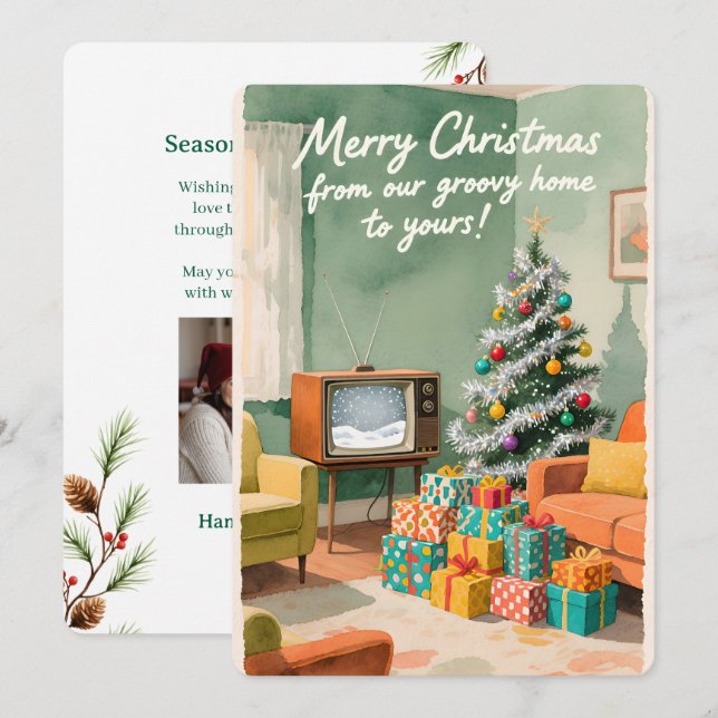 Personligt julkort med vintageflat design  (Fram/baksida)
