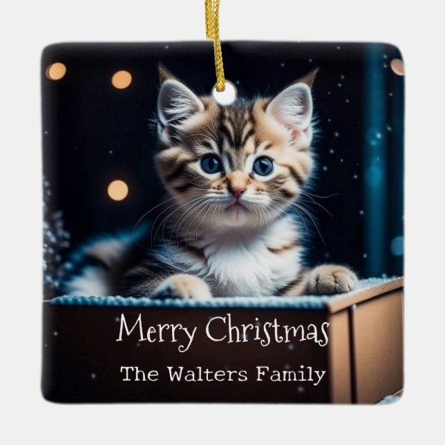 Personligt julmeddelande julkatt julgransprydnad keramik (Framsida)
