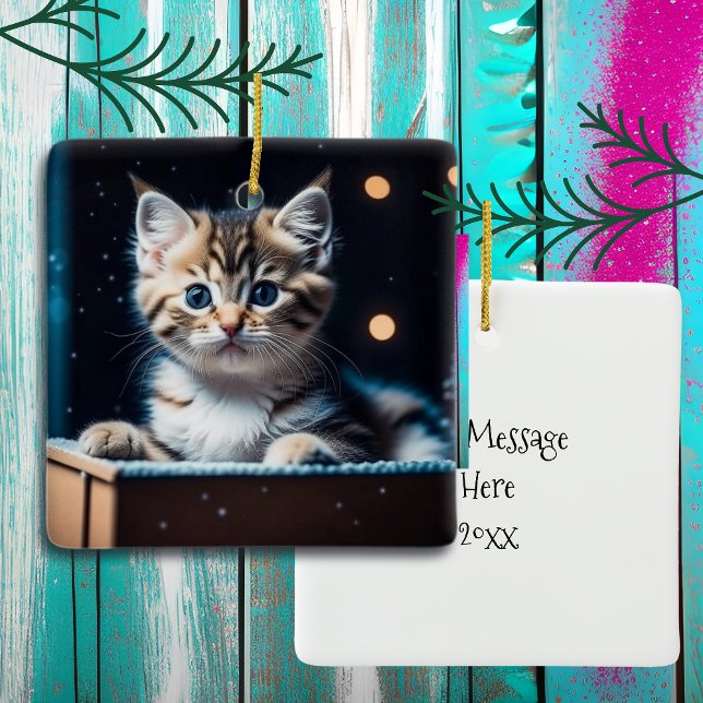 Personligt julmeddelande Julkatt Julgransprydnad Keramik (Skapare uppladdad)