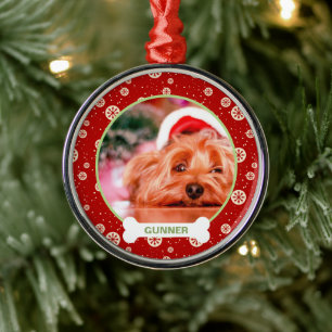 Personligt julminne med hundfoto julgransprydnad metall