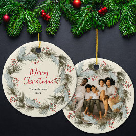 Personligt julminne med krans familjefoto julgransprydnad keramik