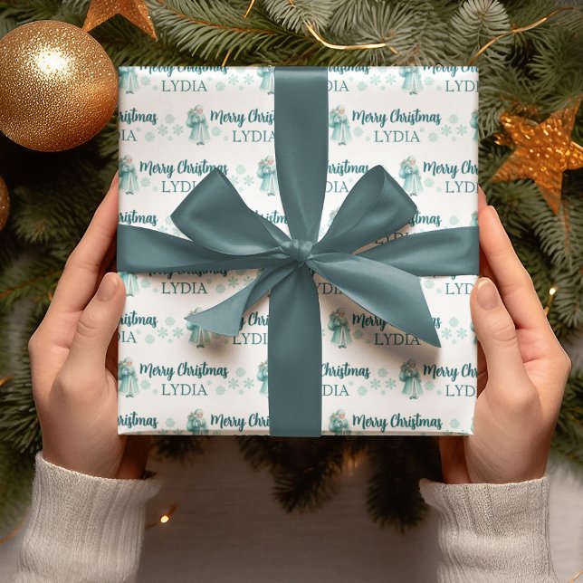 Personligt julpapper (Celebrate someone special this holiday with this lovely personalized Mrs. Claus wrapping paper! )