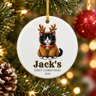 personligt julrenar tuxedo katt för första julen julgransprydnad keramik